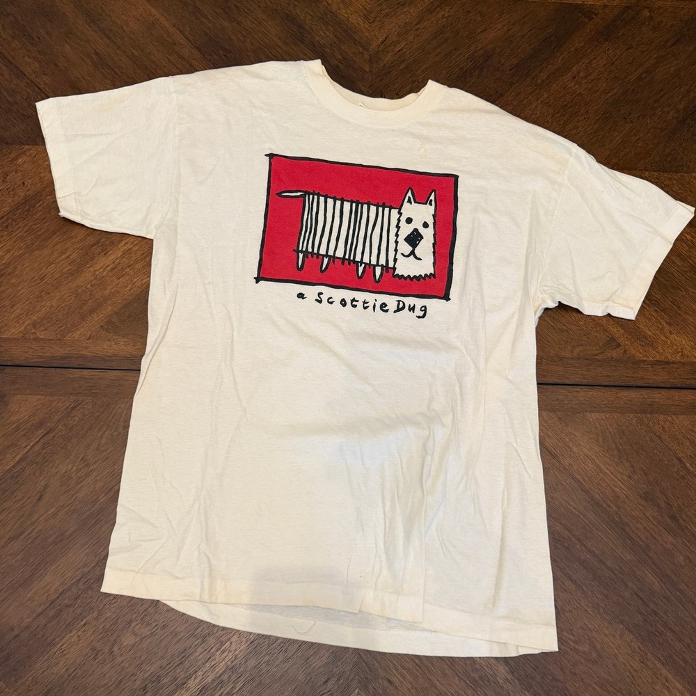 Vintage Screen Stars Scottie Dog Graphic T-Shirt XL Cream Single Stitch 90s USA